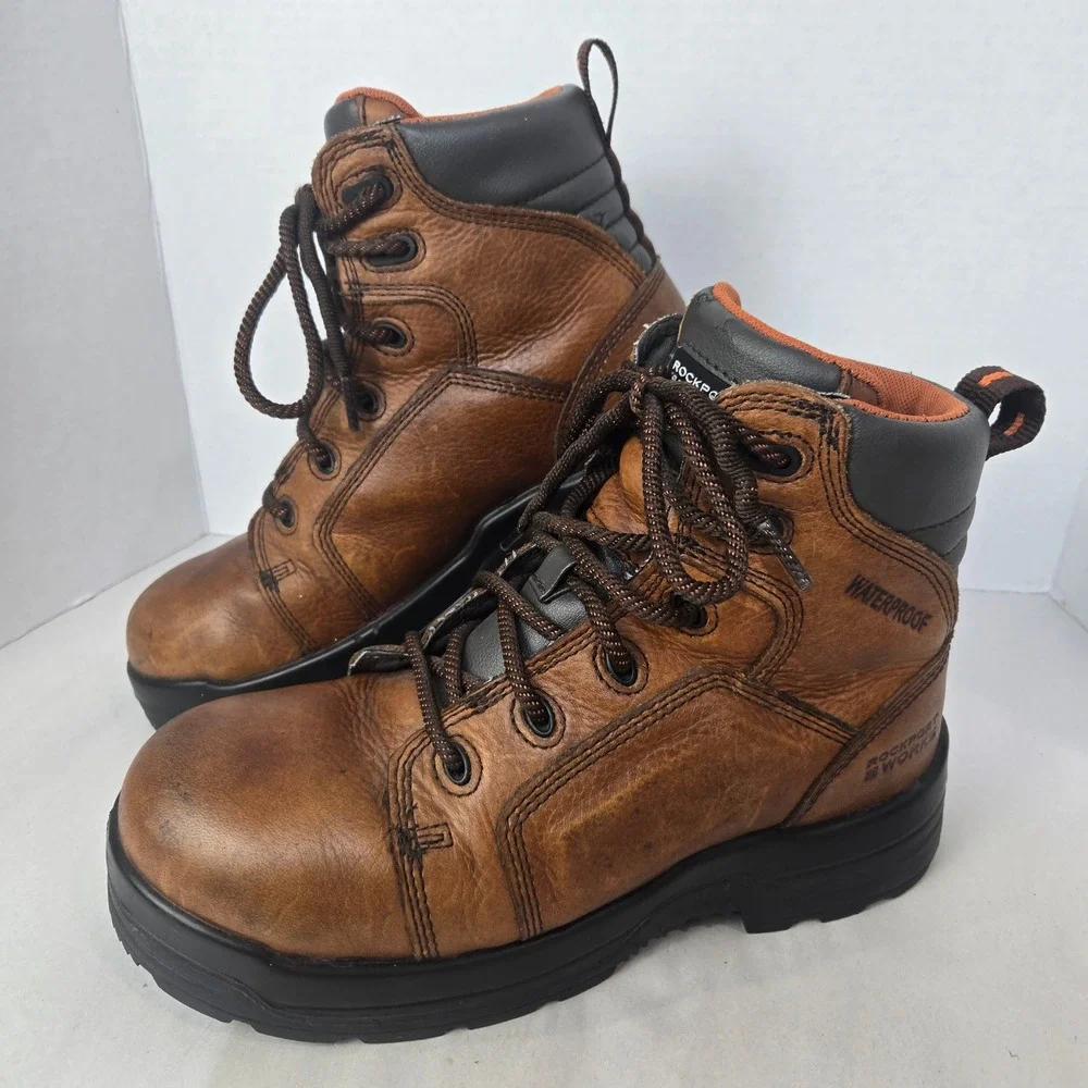 Rockport Works Waterproof Composite Toe Boots Mens 7.5 Womens 9.5 Brown RK6640